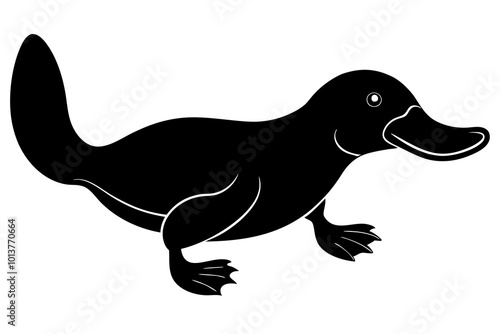 Platypus Small with Webbed Feet and a Duck-like Bill Silhouette Vector Illustration