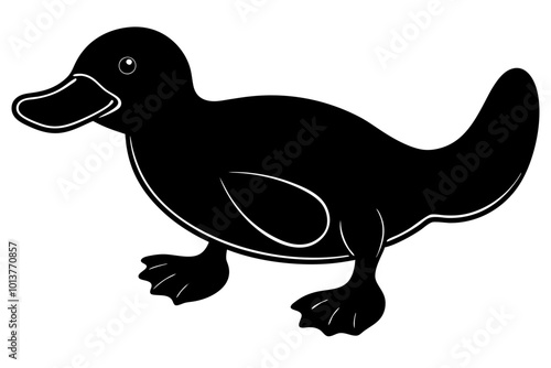 Platypus Small with Webbed Feet and a Duck-like Bill Silhouette Vector Illustration