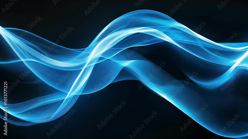 A wave of light blue digital smoke flows across a black background A wave of light blue digital smoke flows across a black background