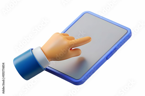 Flat Vector Illustration of Hand Swiping Glowing Tablet for Cyber Monday Deals - Macro Close-Up of Digital Interaction and Screen Focus photo