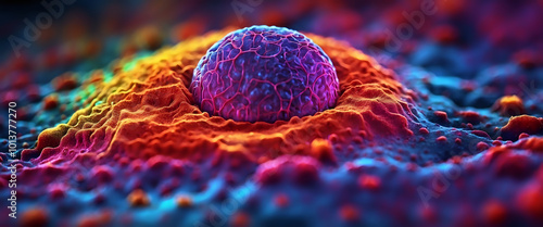 Macro colorful close up of a human cell.