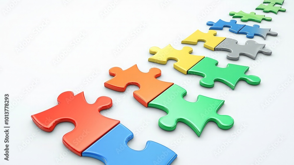 Colorful Puzzle Pieces in a Row Colorful Puzzle Pieces in a Row