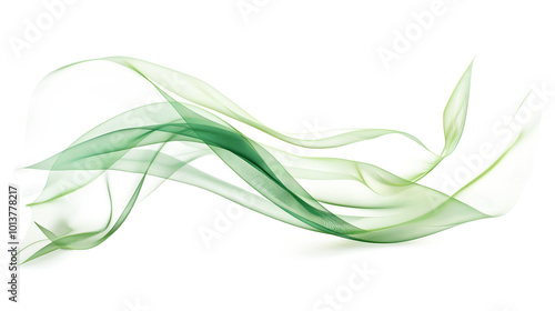 Abstract Green Flowing Curves on white and Transparent Background