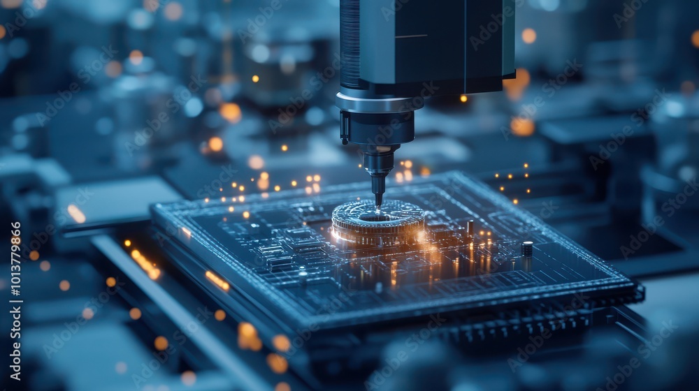 A high-tech factory with automated machines producing precision parts, high-tech factory, automated production process A high-tech factory with automated machines producing precision parts, high-tech factory, automated production process