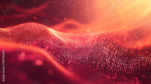 Abstract neon futuristic digital wallpaper with flow mesh wave with red bokeh dots. depicting: future technology, cloud storage, cyberspace and cybersecurity concepts