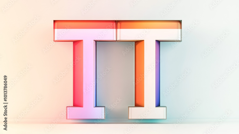 Two dimensional, colorful, shiny, plastic 'T's against a white backdrop. Two dimensional, colorful, shiny, plastic 'T's against a white backdrop.