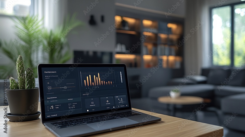 Product mockup of smart home app showing connected devices energy monitoring features Product mockup of smart home app showing connected devices energy monitoring features