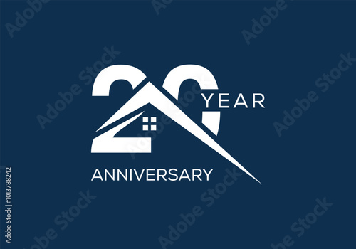 Anniversary 20 year home logo vector design. Home 20 anniversary year party concept.