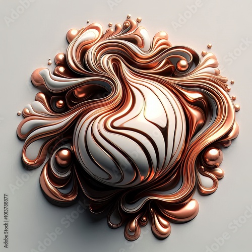 Luxurious Metallic Swirls in Gold and Silver 3D Render photo