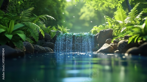 Serene waterfall cascading into a tranquil forest pool