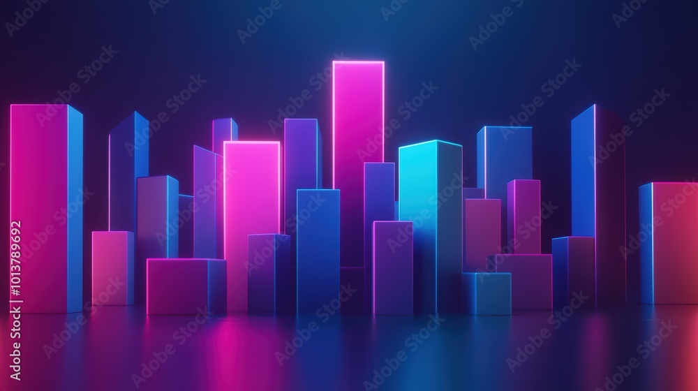 Vibrant neon cityscape with glowing geometric shapes Vibrant neon cityscape with glowing geometric shapes
