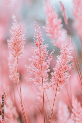 Delicate Pink Grass Flowers Bokeh Background