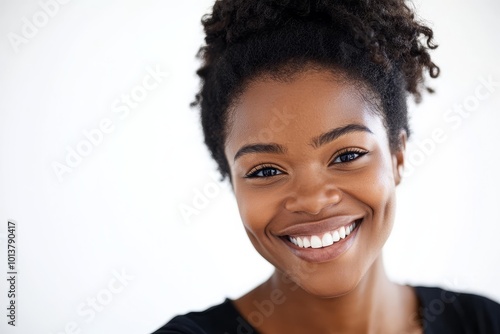 Smiling professional woman in business attire, confident and poised for success.