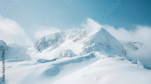 A clean, simple composition of a snow-covered mountain with no distractions, focusing on the beauty of nature