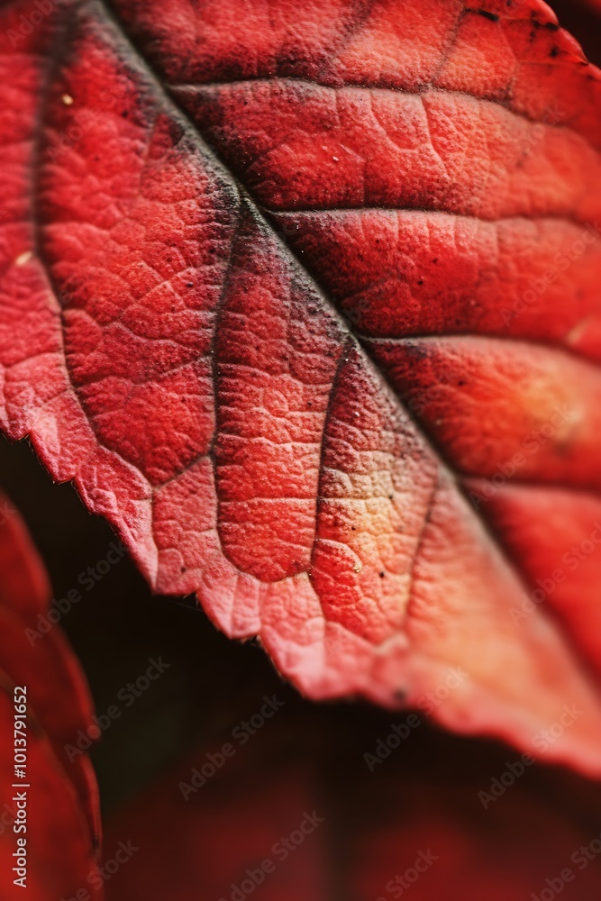 Fototapeta premium Macro Photography of a Vibrant Red Autumn Leaf