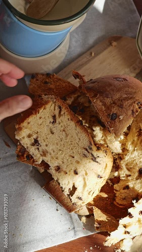 Wallpaper Mural Top view of a close-up of a cut panettone on Christmas morning Torontodigital.ca