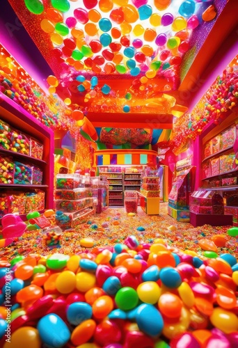 vibrant candy explosion displaying colorful packaging showcase bright hues delicious treats overflowing delightfully, sweets, fun, chewy, gummy, hard, dessert