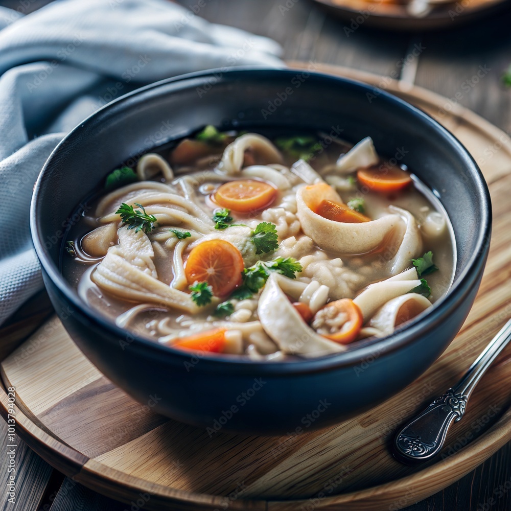 Realistic Chicken Noodle Soup Isolated on Background for Culinary Promotion Realistic Chicken Noodle Soup Isolated on Background for Culinary Promotion
