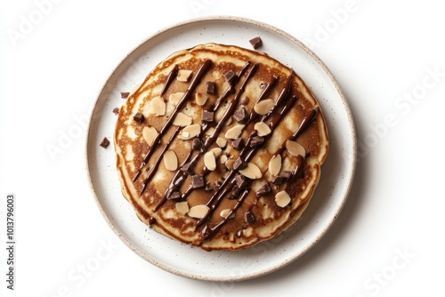 Coconut Chocolate Almond Joy Pancakes Drizzled with Sauce photo