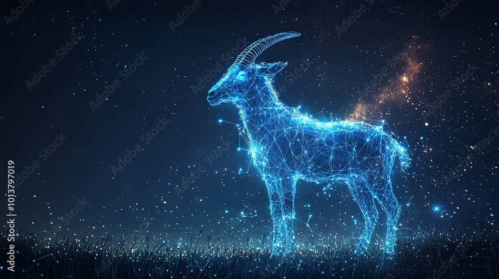 A fascinating digital art piece depicting a goat infused with glowing stars, set against a vast expanse of the universe, capturing mystery and elegance. A fascinating digital art piece depicting a goat infused with glowing stars, set against a vast expanse of the universe, capturing mystery and elegance.