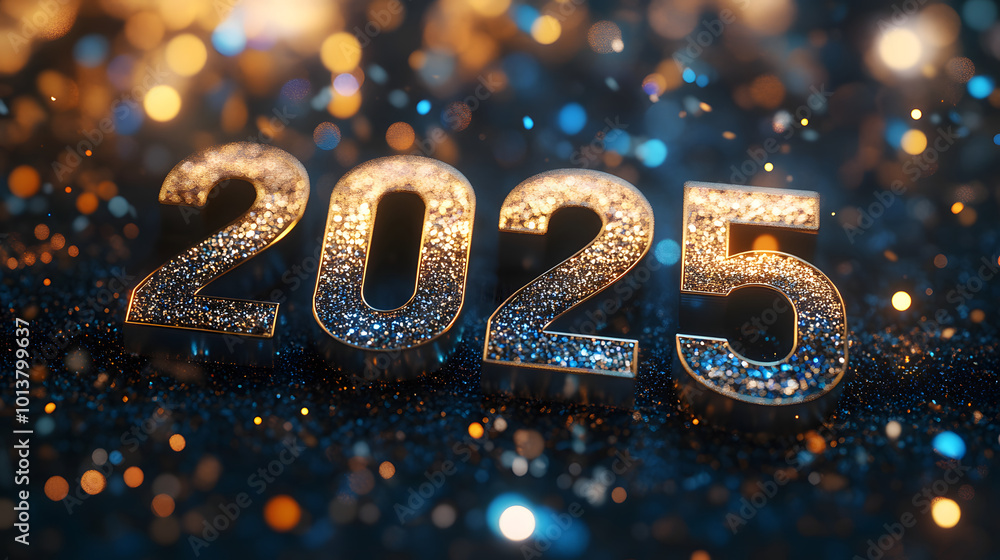 New Year Eve 2025 celebration gold golden 3D letter fireworks night sky, confetti, sparkling lights. Holiday festival illustration banner wallpaper backdrop banner dark blue black background New Year Eve 2025 celebration gold golden 3D letter fireworks night sky, confetti, sparkling lights. Holiday festival illustration banner wallpaper backdrop banner dark blue black background