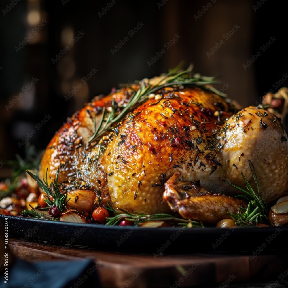 A turkey infused with garlic and rosemary, roasted until the skin is crisp and golden. A turkey infused with garlic and rosemary, roasted until the skin is crisp and golden.