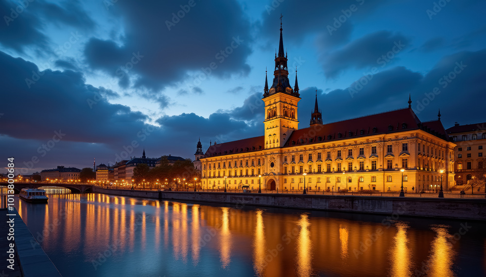 Fototapeta premium Historical cityscape at twilight.