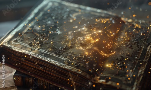 Celestial Codex: Pages Aglow with Cosmic Secrets, 4K hyperrealistic photo