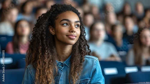 Group of university students attending a virtual seminar nodding along and taking notes while actively participating in a professional development workshop via video conference Large space for text