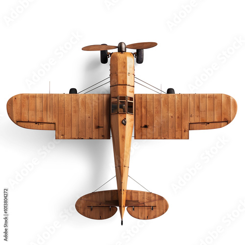 Wooden Model Airplane with Propeller on a Transparent Background photo