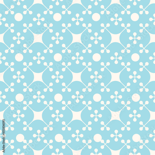 Blue Pastel Vintage Googie Mid Century Modern Classic Abstract Geometric Seamless Vector Repeat Pattern