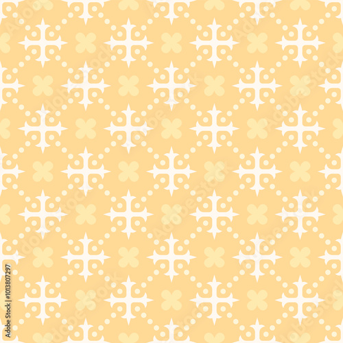 Pastel Yellow Cross Flower Abstract Geometric Seamless Vector Repeat Pattern