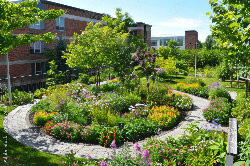 A landscaped rooftop garden for a healthcare facility, providing patients and staff with a peaceful outdoor environment A landscaped rooftop garden for a healthcare facility, providing patients and staff with a peaceful outdoor environment