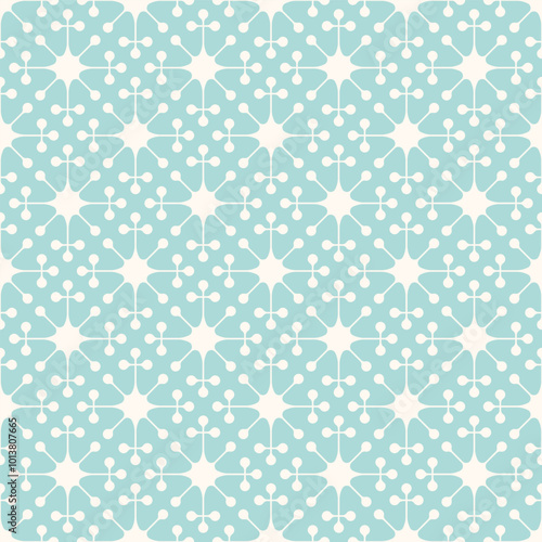 Teal Pastel Vintage Googie Mid Century Modern Classic Abstract Geometric Seamless Vector Repeat Pattern