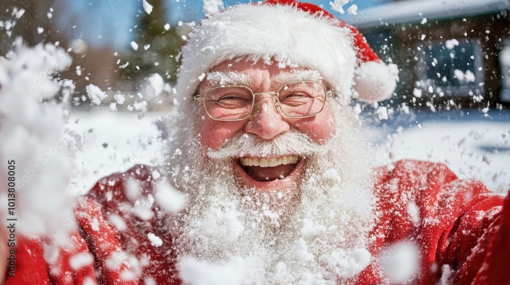 Santa Claus is joyfully throwing snow in the air, embodying the spirit of Christmas and happiness with a vibrant smile and festive attire against a snowy backdrop. Santa Claus is joyfully throwing snow in the air, embodying the spirit of Christmas and happiness with a vibrant smile and festive attire against a snowy backdrop.