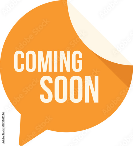 Orange speech bubble announcing a new product launch coming soon