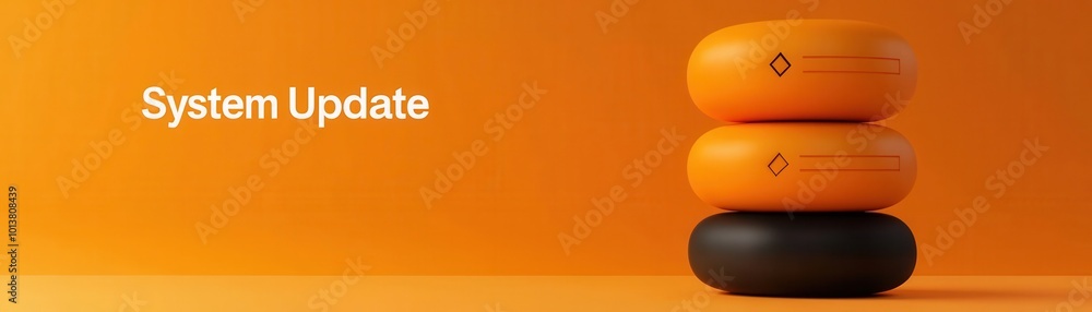 Three modern devices stacked on a vibrant orange background. with text system updates Three modern devices stacked on a vibrant orange background. with text system updates