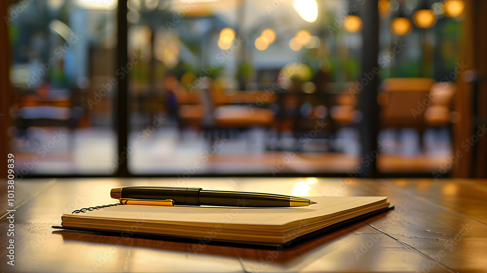 A pen on a notebook on the table with blurred background, Ai A pen on a notebook on the table with blurred background, Ai