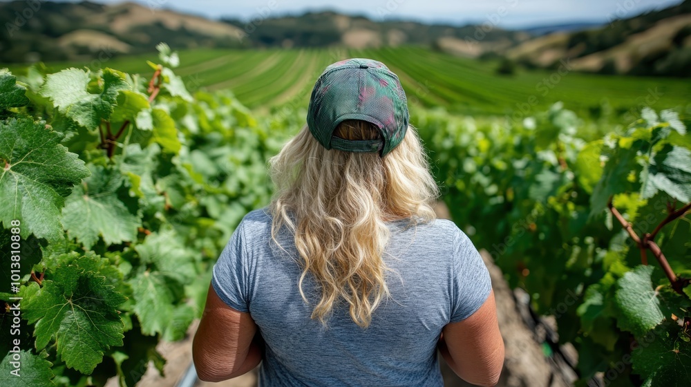 An individual stands in a vineyard's rows, embodying deep thought amidst the expansive landscape, reflecting a timeless connection with nature's abundance. An individual stands in a vineyard's rows, embodying deep thought amidst the expansive landscape, reflecting a timeless connection with nature's abundance.