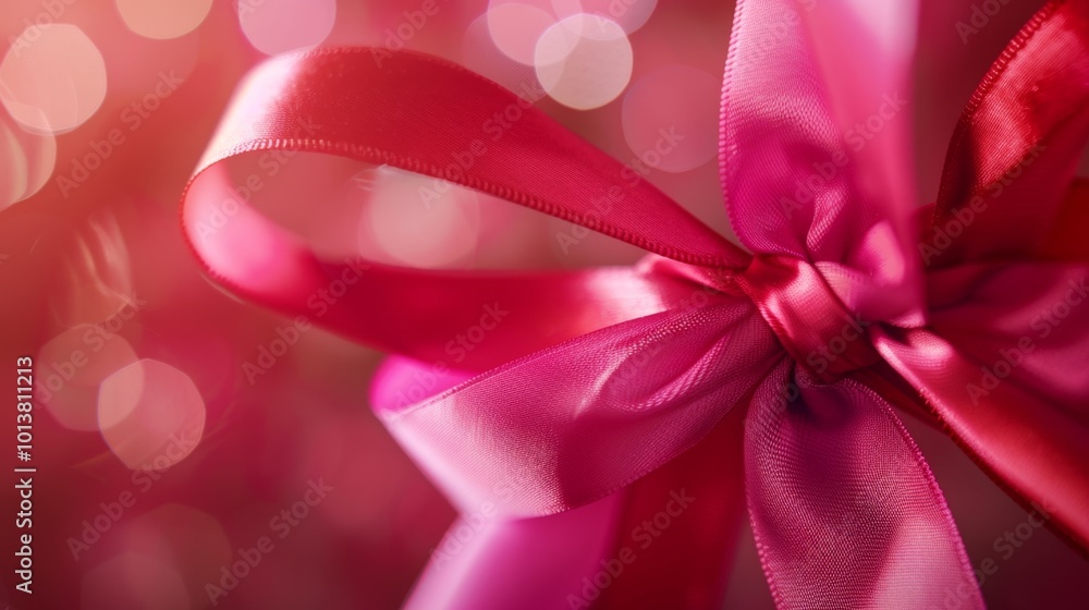 A red ribbon bow with a pink background A red ribbon bow with a pink background
