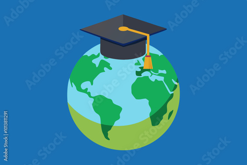 Concept of world education cap icon flat style on white background.