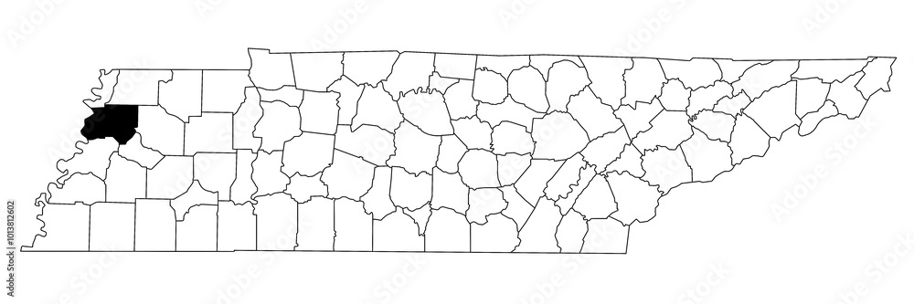 Map of Dyer County in Tennessee state on white background. single County map highlighted by ...