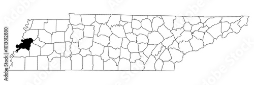 Map of Lauderdale County in Tennessee state on white background. single County map highlighted by black colour on Tennessee map. UNITED STATES, US. photo