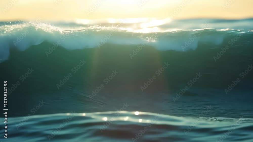 Ocean wave illuminated by golden sunset, serene Ocean wave illuminated by golden sunset, serene
