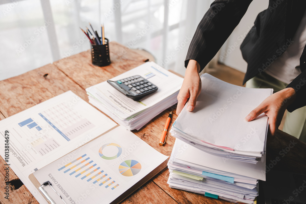 © Dino - Employees who work with a lot of documents Searching for documents Accounting for income, expenses, tax records, and hard work