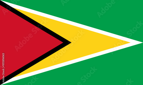 Free Download National Flag Co-operative Republic of Guyana, Golden Arrowhead, green field with the black-edged red isosceles triangle based on the hoist-side superimposed on the larger white-edged golden triangle - GFXLoad
