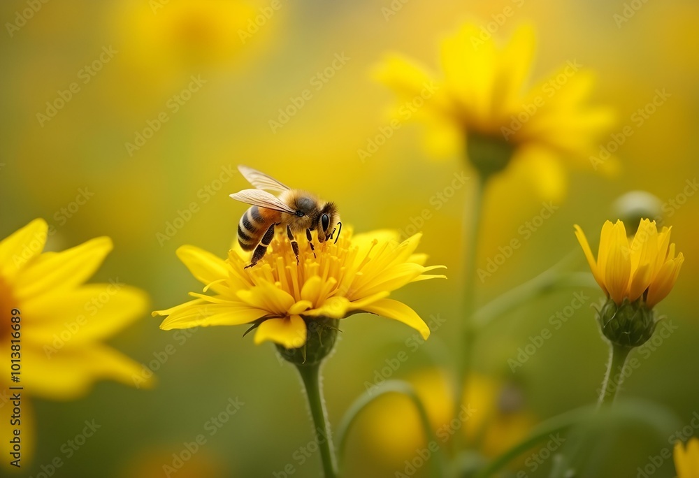 Bee on a Yellow Flower Bee on a Yellow Flower