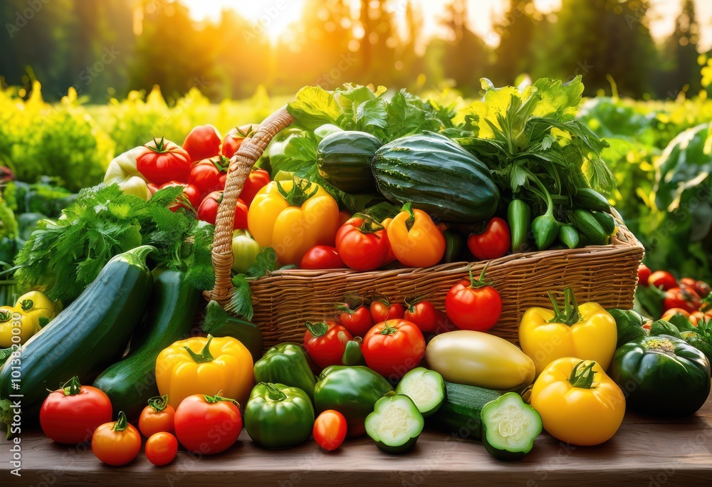 vibrant composition fresh farm produce displayed lush green nature backdrop highlighting colorful vegetables fruits, apple, assortment, agricultural, basket vibrant composition fresh farm produce displayed lush green nature backdrop highlighting colorful vegetables fruits, apple, assortment, agricultural, basket