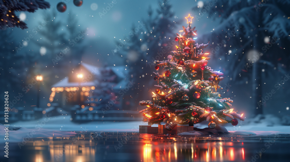 Glowing Christmas tree lights creating a warm and festive ambiance Glowing Christmas tree lights creating a warm and festive ambiance