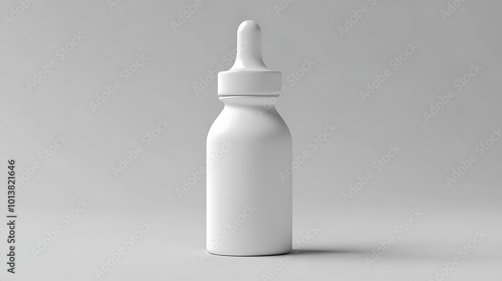 White Dropper Bottle on Gray Background White Dropper Bottle on Gray Background